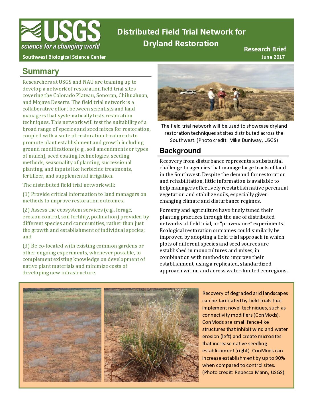 2017 Distributed Field Trial Network for Dryland Restoration Research Brief